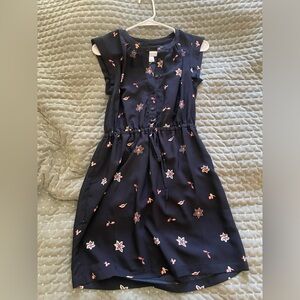 Floral Navy Dress with Button-Front and Tie Waist